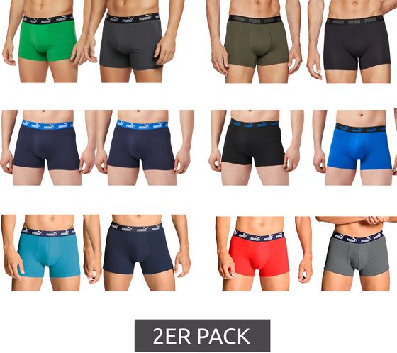 Pack de 2 calzoncillos bóxer PUMA Everyday Basic de algodón para hombre 701232894 en negro, gris, azul, verde y rojo.