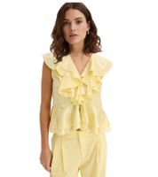 Blusa de verano brillante con volantes para mujer 966572 Amarillo