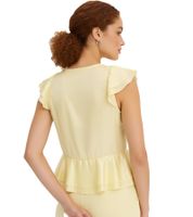Blusa de verano brillante con volantes para mujer 966572 Amarillo