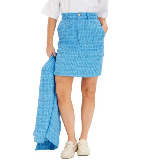 Minifalda de bouclé para mujer: Elegante falda de punto con detalles plateados 960601 Falda de otoño, Azul Brillante
