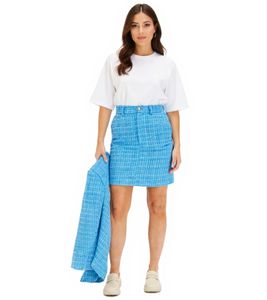 Minifalda de bouclé para mujer: Elegante falda de punto con detalles plateados 960601 Falda de otoño, Azul Brillante Minifalda de bouclé para mujer: Elegante falda de punto con detalles plateados 960601 Falda de otoño, Azul Brillante
