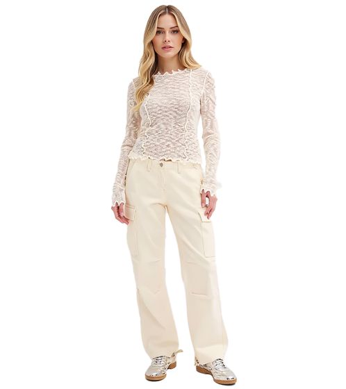 Casual women's cargo pants made of pure cotton, natural washed summer pants 960267 Beige
