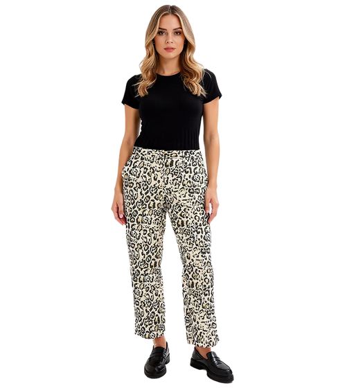 Stylish women's jacquard trousers with leopard print, everyday trousers, 956840, black/gold/beige