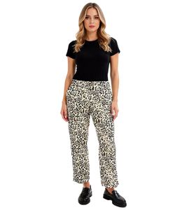 Elegante pantalón jacquard para mujer con estampado de leopardo, para diario, 956840, negro/dorado/beige Elegante pantalón jacquard para mujer con estampado de leopardo, para diario, 956840, negro/dorado/beige