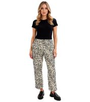 Elegante pantalón jacquard para mujer con estampado de leopardo, para diario, 956840, negro/dorado/beige