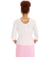 Blusa estiva da donna, blusa con scollo rotondo, maniche a 3/4 e orlo a peplo, blusa in cotone 920934 Bianco Blusa estiva da donna, blusa con scollo rotondo, maniche a 3/4 e orlo a peplo, blusa in cotone 920934 Bianco