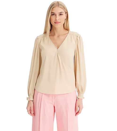 Women's Long-Sleeve V-Neck Satin Tunic Everyday Sweater 946373 Beige