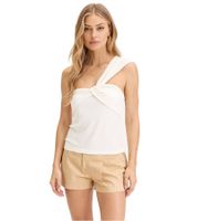 Top estivo da donna, top casual asimmetrico in crêpe leggero 949222 Bianco