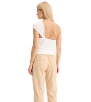 Top estivo da donna, top casual asimmetrico in crêpe leggero 949222 Bianco