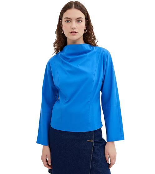 Chemisier femme en popeline de coton à col bénitier, chemisier quotidien 925072, bleu