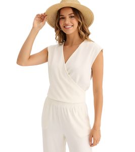 Camicia da donna in puro cotone biologico, top estivo, top avvolgente 954546 Beige Camicia da donna in puro cotone biologico, top estivo, top avvolgente 954546 Beige