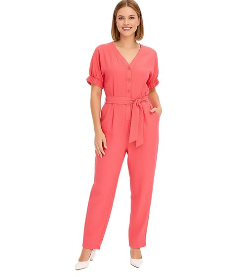 stylischer Damen Jumpsuit mit Knopfleiste und Gürtel Urlaubs-Outfit 962365 Rosa