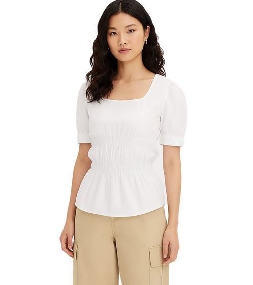 Damen Bluse mit Puffärmeln Baumwoll-Bluse Sommer-Top Kurzarm-Shirt 961520 Weiß