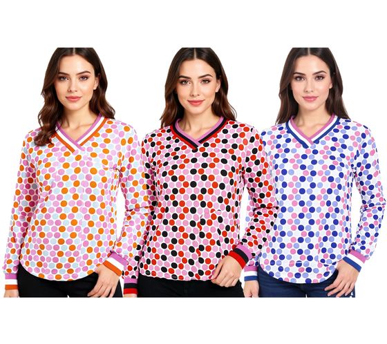 ZWILLINGSHERZ Punkte Damen langärmliges Sommer-Shirt Longsleeve mit Polka Dots 31629 in Rot, Blau oder Rosa