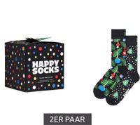 2 Paar Happy Socks Baumwoll-Socken Sparpack im weihnachtlichen-Design Alltags-Strümpfe in Geschenk-Box P001737 Schwarz/Grün/Rot