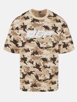 DEF MERCH souvenir T-shirts with a large brand print, round neck, in black, beige, or camouflage DEF MERCH souvenir T-shirts with a large brand print, round neck, in black, beige, or camouflage