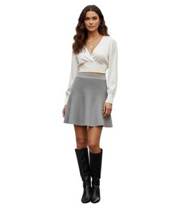 Damen Strick-Minirock – Stylisch & Zeitlos mit Gummibund 978962 Grau Meliert