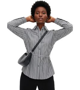 Camicetta estiva da donna senza tempo con cintura da annodare, camicetta in cotone a maniche lunghe, 926101, grigio/bianco Camicetta estiva da donna senza tempo con cintura da annodare, camicetta in cotone a maniche lunghe, 926101, grigio/bianco
