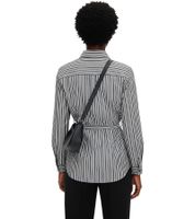 Blusa de verano atemporal para mujer con cinturón, blusa de algodón de manga larga, 926101, gris/blanco Blusa de verano atemporal para mujer con cinturón, blusa de algodón de manga larga, 926101, gris/blanco