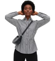 Blusa de verano atemporal para mujer con cinturón, blusa de algodón de manga larga, 926101, gris/blanco Blusa de verano atemporal para mujer con cinturón, blusa de algodón de manga larga, 926101, gris/blanco