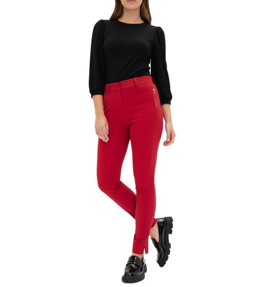 Timeless women's trousers with decorative zipper, pull-on trousers 974554 Red