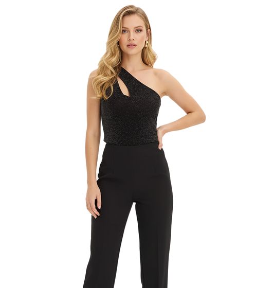 Elegant ladies' one-shoulder glitter top with cut-out detail holiday wear 903349 Black/Gold