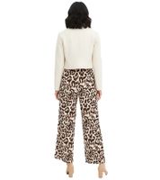 Stylish women's wide-leg leopard print trousers, everyday pants 943644, black/beige