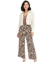Stylish women's wide-leg leopard print trousers, everyday pants 943644, black/beige