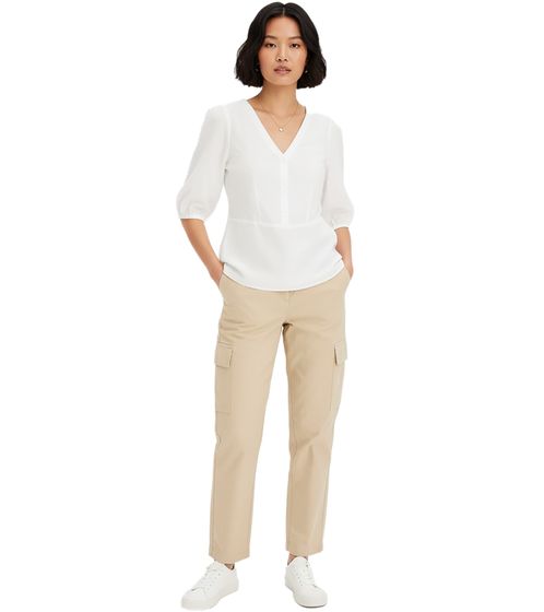 Women's Blouse Made of a Fine Viscose Blend, Summer Shirt with 3/4 Sleeves, 696075 White