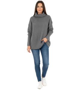 Damen Rollkragenpullover Alltags-Pullover mit Ajour-Muster Strick-Pullover Oversized 971611 Grau Damen Rollkragenpullover Alltags-Pullover mit Ajour-Muster Strick-Pullover Oversized 971611 Grau