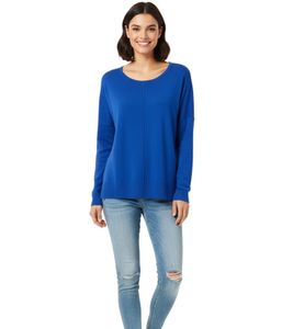 Casual Women's Oversized Knit Sweater with Slits at the Hem, Everyday Sweater 964932 Blue