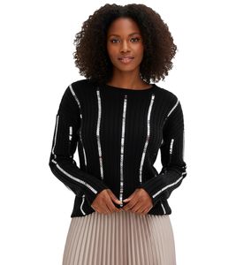 Classic women's knit sweater with shiny pinstripes, everyday sweater, 934937 Black