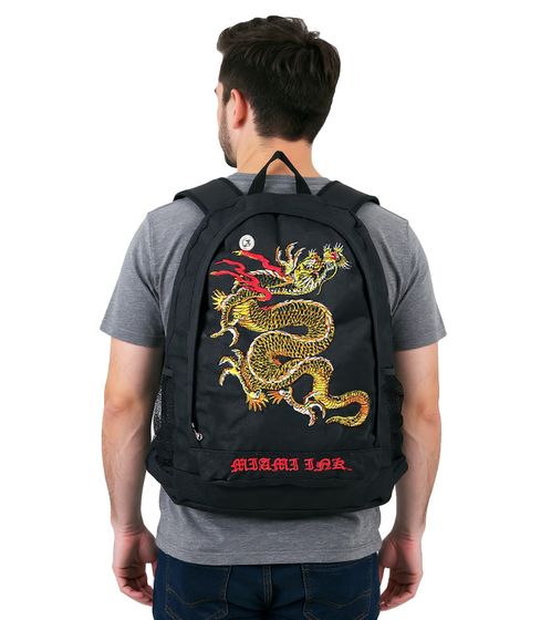 Miami Ink Oriental Dragon Tattoo Backpack Daypack Black