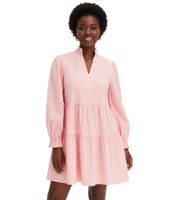 Flared ruffle dress with smocked neckline and sleeve hem, mini dress, cotton dress 956565 Pink