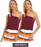 Pack de 2 tops de verano sostenibles para mujer, tops casuales asimétricos, camisa de algodón, 979632, rojo vino Pack de 2 tops de verano sostenibles para mujer, tops casuales asimétricos, camisa de algodón, 979632, rojo vino