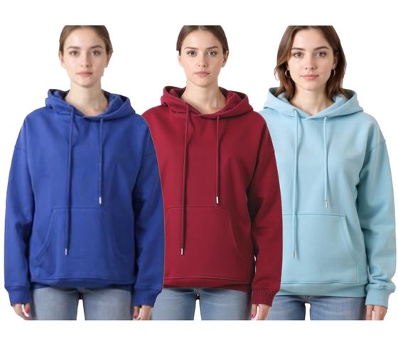 ZEGY Women's Hoodie, Simple Hooded Sweater with Kangaroo Pocket, Sweater 1077, Bordeaux Red, Royal Blue, Light Blue