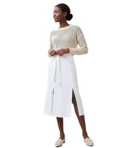 Romantic women's summer skirt with tie belt made of pure linen, midi skirt 905991, white Romantic women's summer skirt with tie belt made of pure linen, midi skirt 905991, white