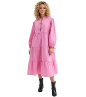 Wide-leg women's midi dress with bows, made of pure cotton, long-sleeved dress 977645 Pink Wide-leg women's midi dress with bows, made of pure cotton, long-sleeved dress 977645 Pink