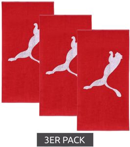 Lot de 3 serviettes éponge en coton PUMA avec grand logo, 50 cm x 100 cm, 054553 02 Rouge