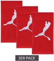 Pack of 3 PUMA Cotton Terry Towels with Large Brand Logo, 50cm x 100cm, 054553 02 Red Pack of 3 PUMA Cotton Terry Towels with Large Brand Logo, 50cm x 100cm, 054553 02 Red
