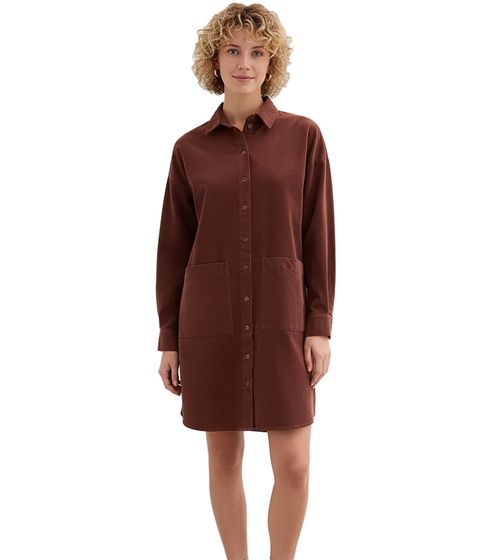Damen Cord-Hemdblusenkleid mit aufgesetzten Taschen Baumwoll-Kleid Mini-Kleid 926626 Braun