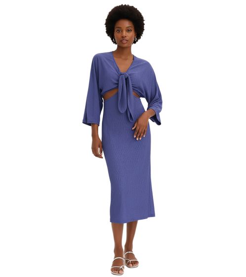 stylisches Damen Midi-Kleid mit Cut-Outs Herbst-Kleid 3/4 Arm 938352 Blau