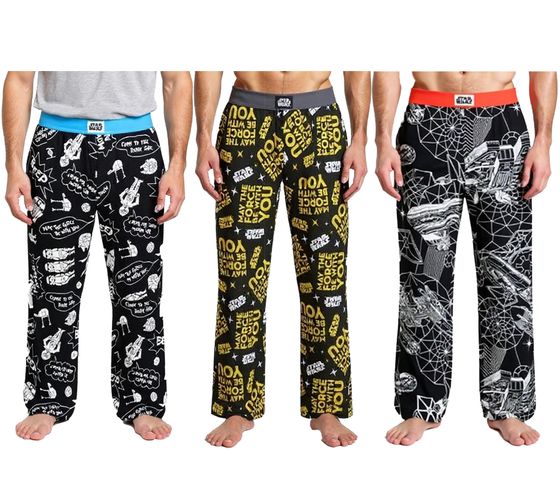 Pantalon de pyjama RE:COVERED X STAR WARS pour homme, avec différents imprimés, disponible en noir/jaune ou noir/blanc