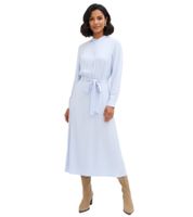 Vestido camisero atemporal para mujer de satén fino, vestido maxi, vestido de manga larga, 955549, azul claro