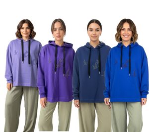 ZEGY Women's Hoodie with Bird Embellishments, Cotton Pullover Sweater 1074 in Blue, Navy, Purple, Light Purple ZEGY Women's Hoodie with Bird Embellishments, Cotton Pullover Sweater 1074 in Blue, Navy, Purple, Light Purple