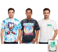 RE:COVERED X SEGA Men's T-Shirt with Sonic Print, Cotton Crew Neck T-Shirt RCSEGA55 in Blue/White, Gray, or Ecru/White