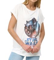 RE:COVERED X STAR WARS Camiseta de mujer con letras, algodón, cuello redondo, corte boyfriend, en rosa o blanco