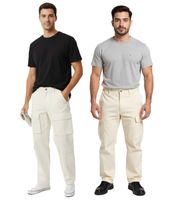Jean cargo homme élégant à poches multiples, pantalon décontracté écru, blanc/beige, avec 4 ou 2 poches cargo