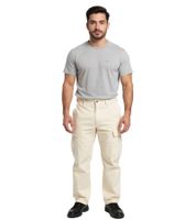 Jean cargo homme élégant à poches multiples, pantalon décontracté écru, blanc/beige, avec 4 ou 2 poches cargo