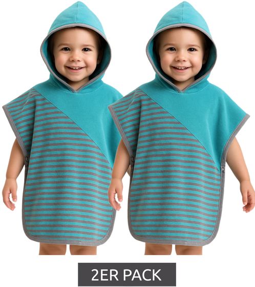 Poncho de bain VOSSEN pour bébé, lot de 2, en coton à rayures, 110/140 cm, peignoir, robe de chambre, 1702940001, bleu/gris